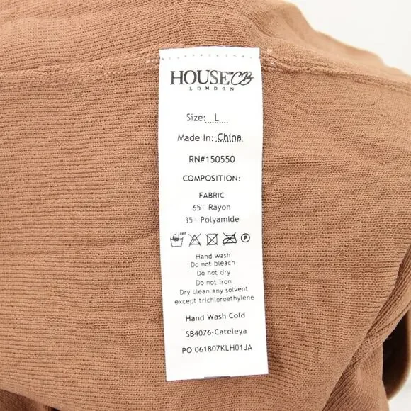 House of CB London Maxi Dress Tan Nude Ribbed Long Sleeve Slit Scoop Neck Large - Picture 10 of 11